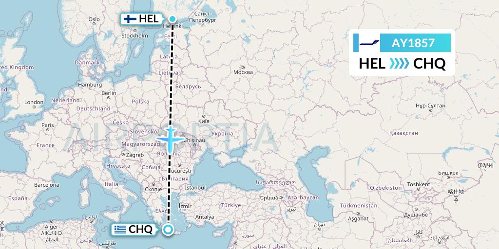 AY1857 Finnair Flight Map: Helsinki to Chania