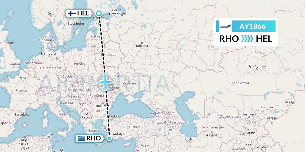 AY1866 Finnair Flight Map: Rhodes to Helsinki