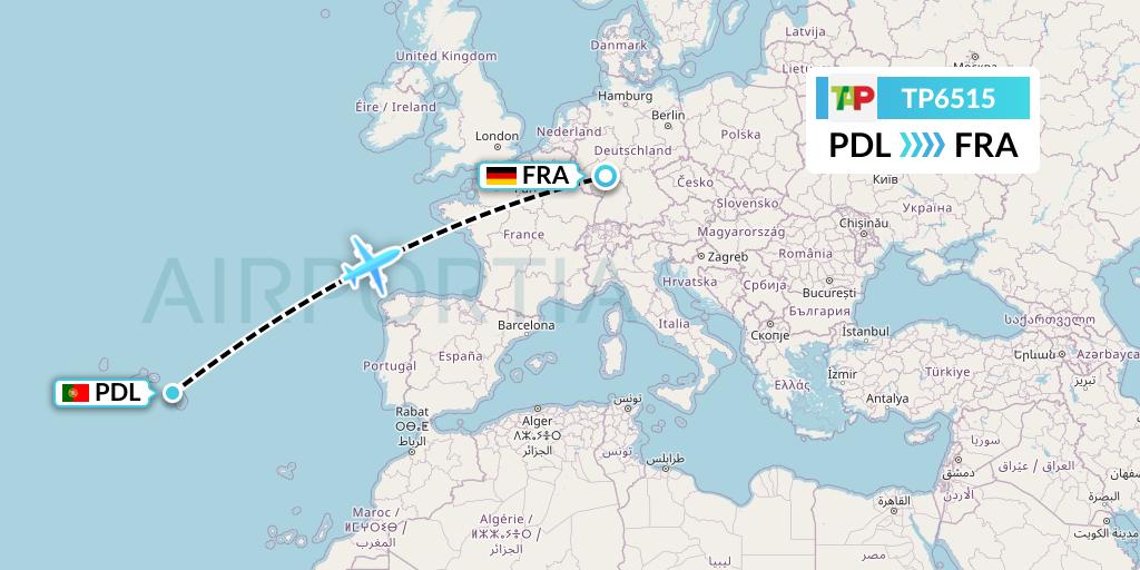 TP6515 TAP Portugal Flight Map: Ponta Delgada to Frankfurt
