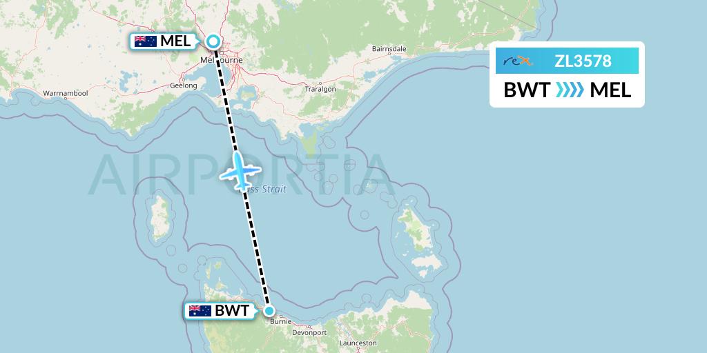 ZL3578 Regional Express Flight Map: Burnie to Melbourne