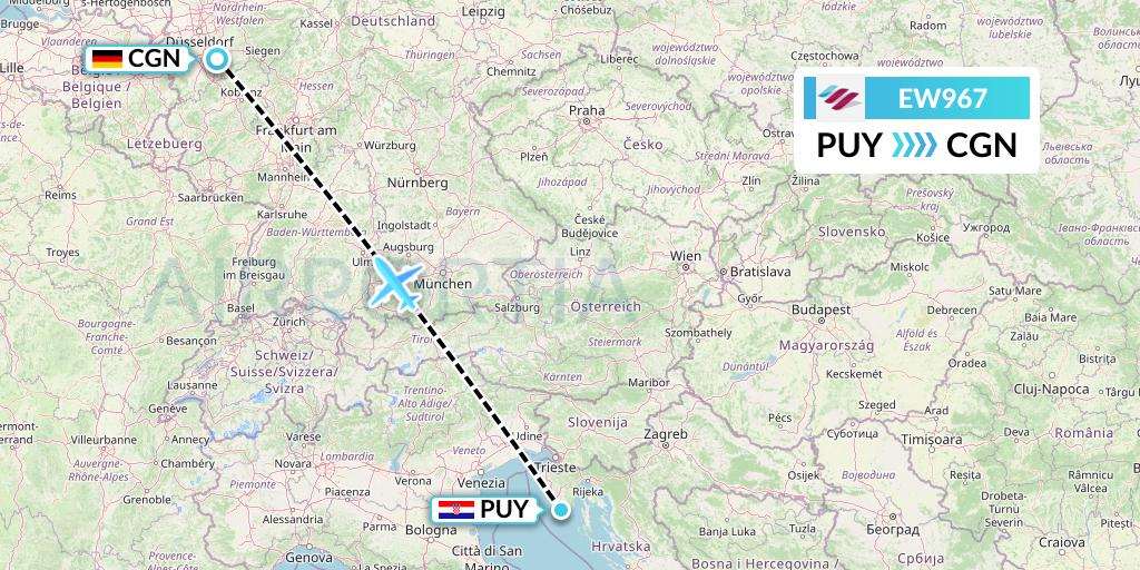 EW967 Eurowings Flight Map: Pula to Cologne