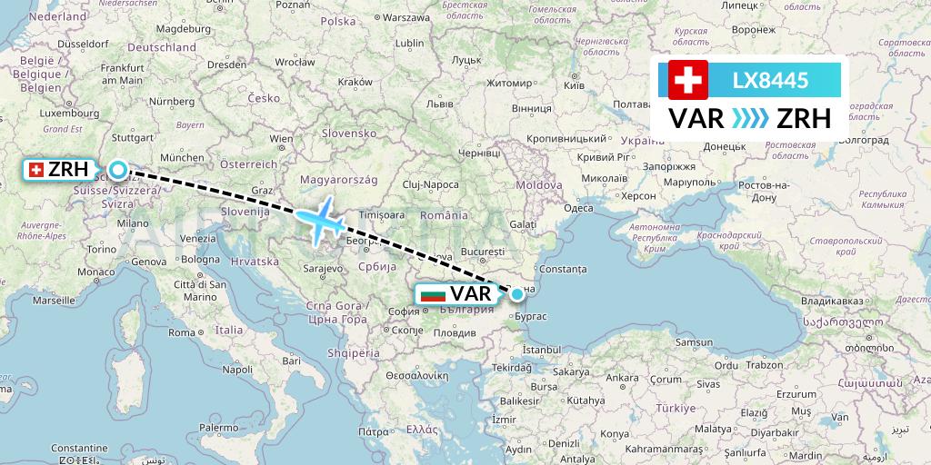 LX8445 Swiss Flight Map: Varna to Zurich