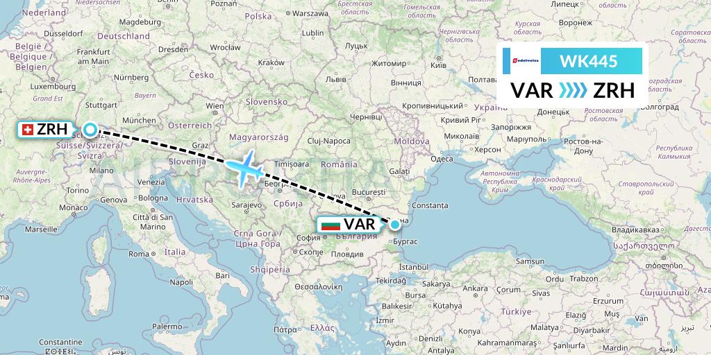 WK445 Edelweiss Air Flight Map: Varna to Zurich