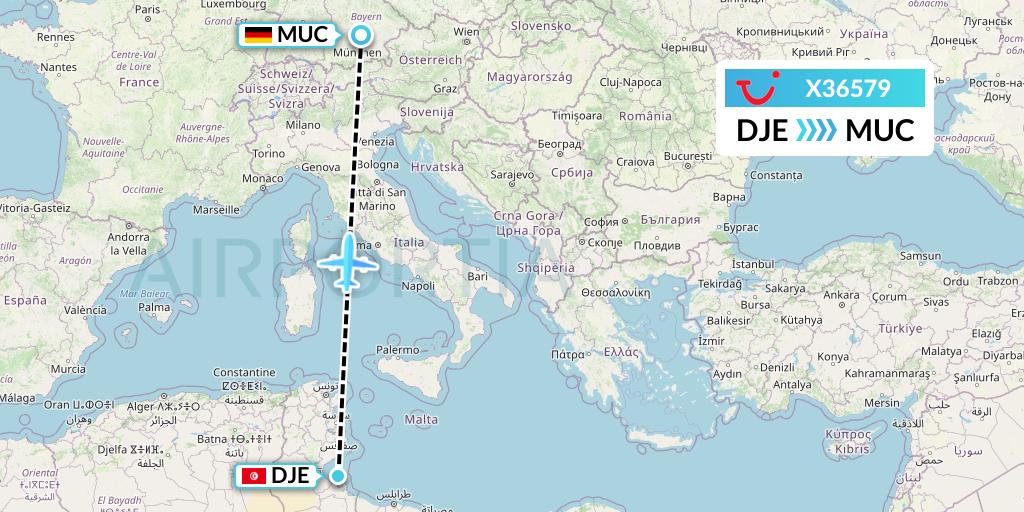 X36579 TUI fly Germany Flight Map: Djerba to Munich