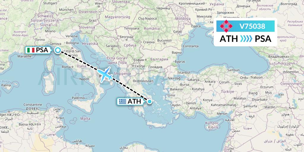 V75038 Volotea Flight Map: Athens to Pisa