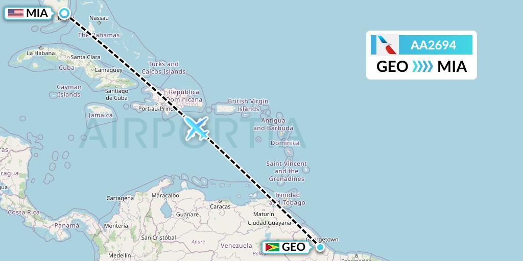 AA2694 American Airlines Flight Map: Georgetown to Miami
