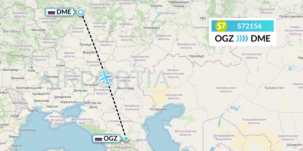 S72156 S7 Airlines Flight Map: Beslan to Moscow