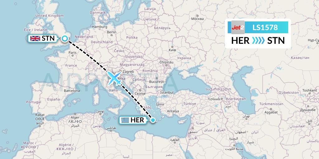LS1578 Jet2 Flight Map: Heraklion to London