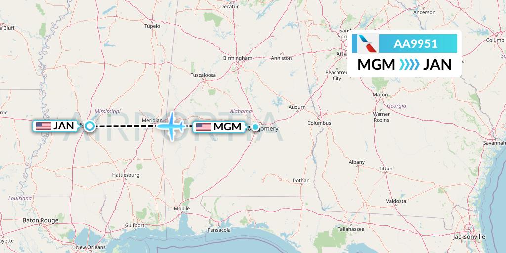 AA9951 American Airlines Flight Map: Montgomery to Jackson