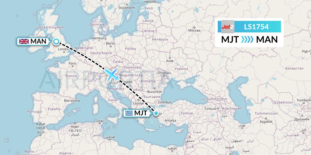 LS1754 Jet2 Flight Map: Mytilene to Manchester