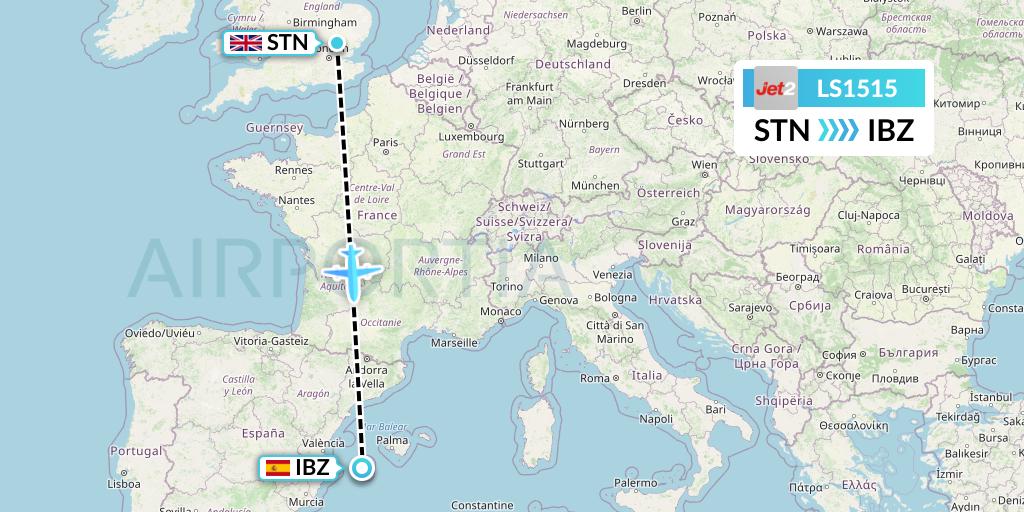 LS1515 Jet2 Flight Map: London to Ibiza