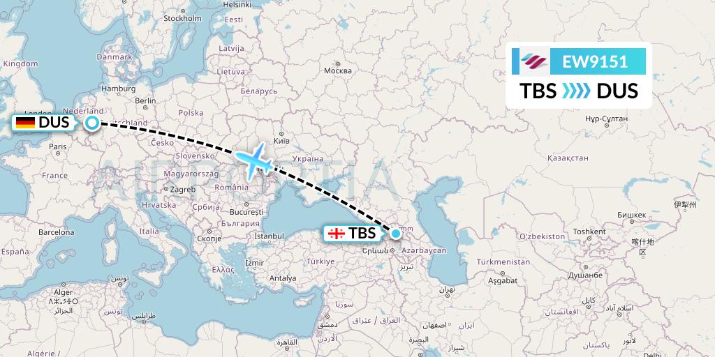 EW9151 Eurowings Flight Map: Tbilisi to Dusseldorf