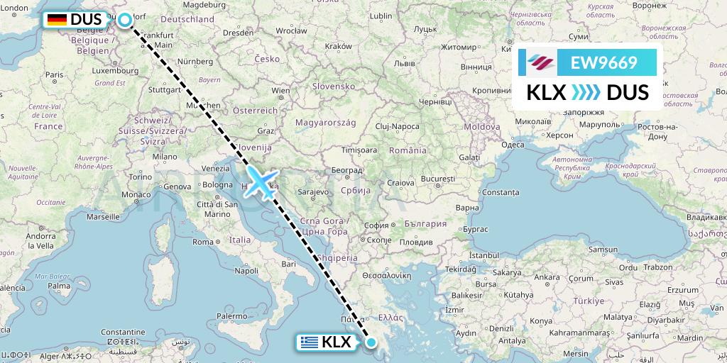 EW9669 Eurowings Flight Map: Kalamata to Dusseldorf