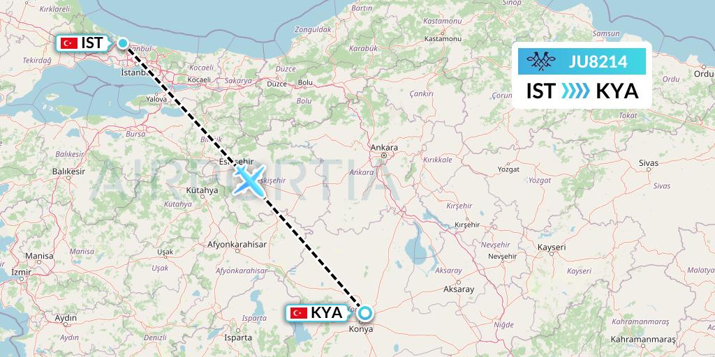 JU8214 AirSERBIA Flight Map: Istanbul to Konya