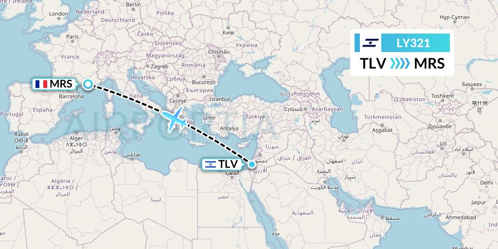 LY321 El Al Flight Map: Tel Aviv to Marseille