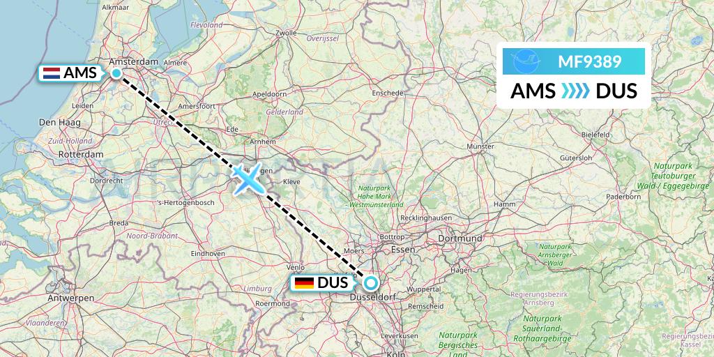 MF9389 Xiamen Airlines Flight Map: Amsterdam to Dusseldorf