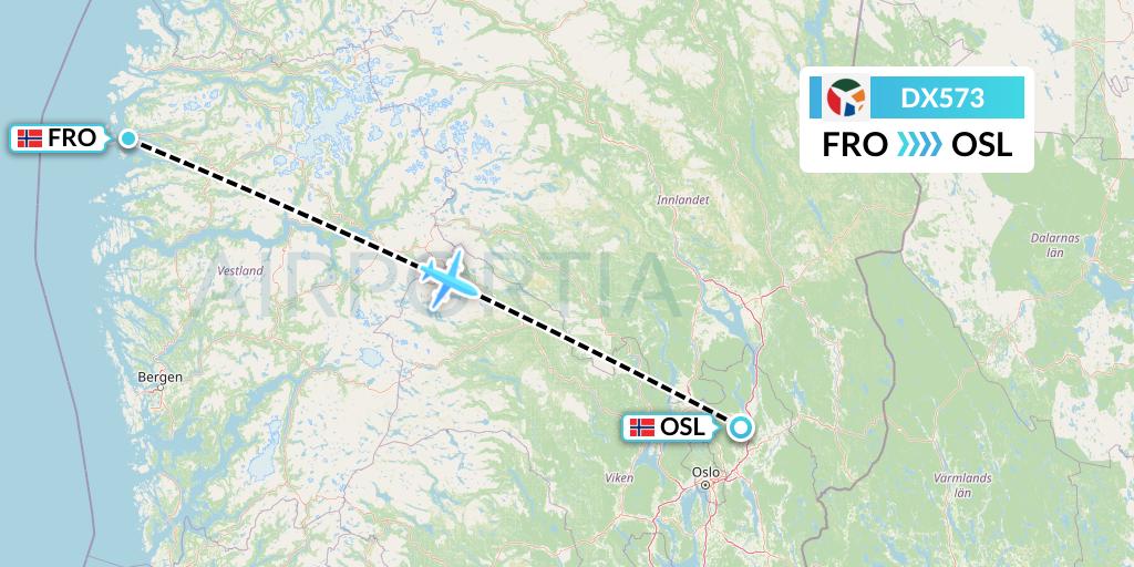 DX573 Danish Air Transport Flight Map: Floro to Oslo