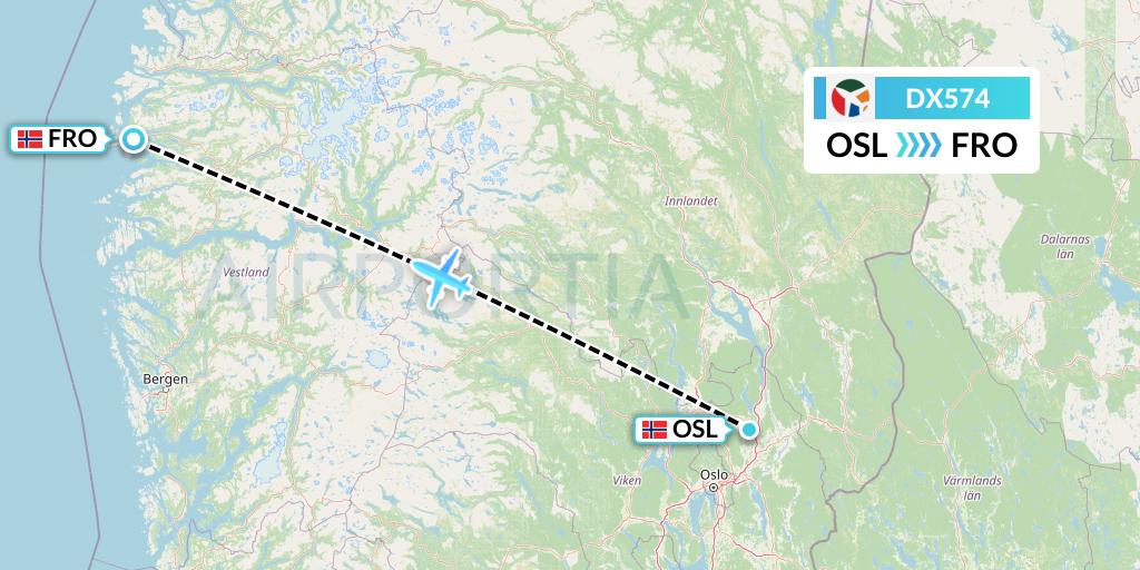 DX574 Danish Air Transport Flight Map: Oslo to Floro