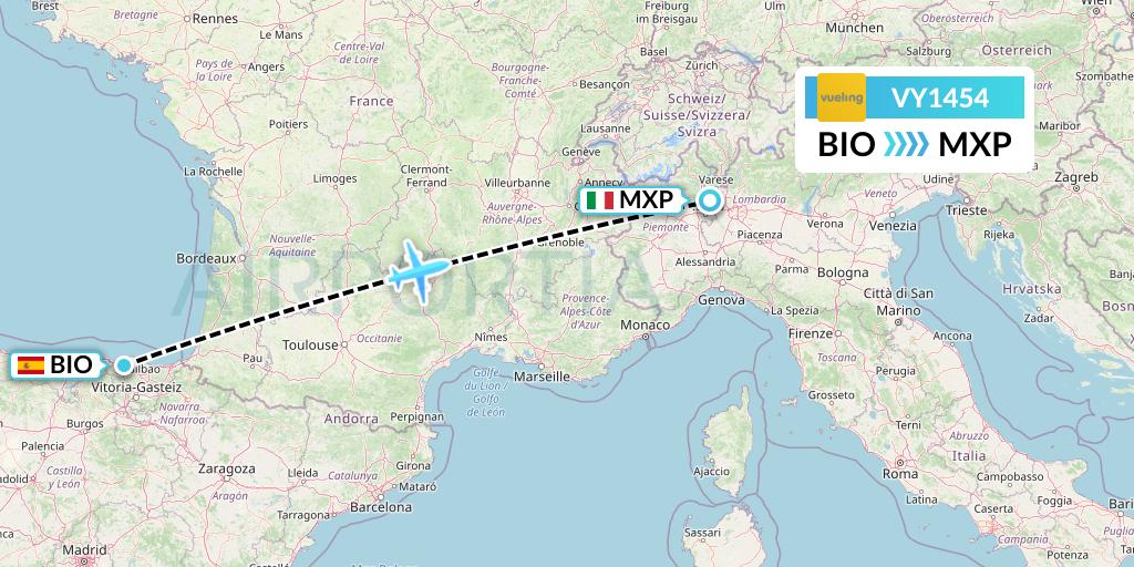 VY1454 Vueling Flight Map: Bilbao to Milan