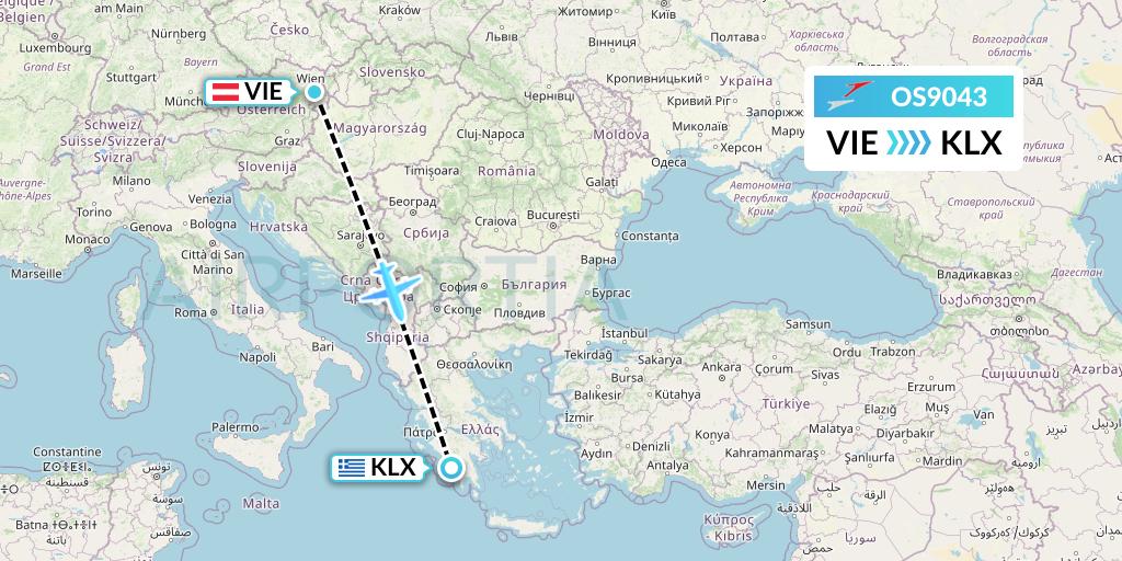 OS9043 Austrian Airlines Flight Map: Vienna to Kalamata