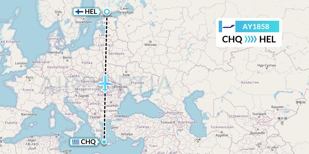 AY1858 Finnair Flight Map: Chania to Helsinki