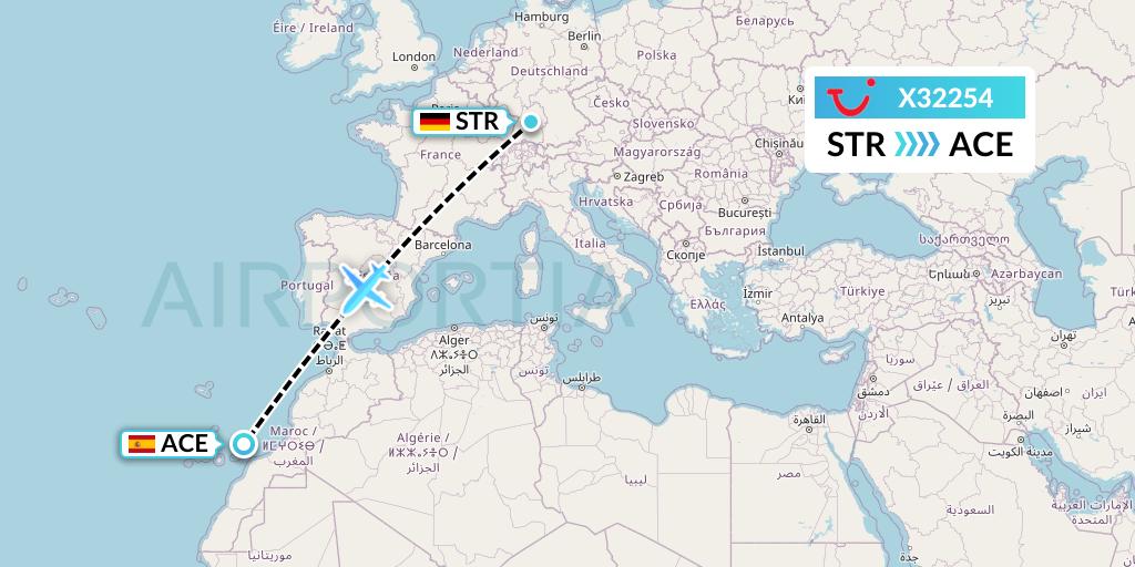 X32254 TUI fly Germany Flight Map: Stuttgart to Lanzarote