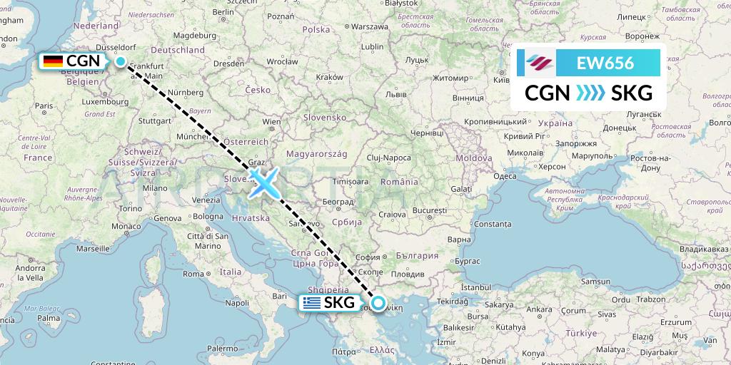 EW656 Eurowings Flight Map: Cologne to Thessaloniki