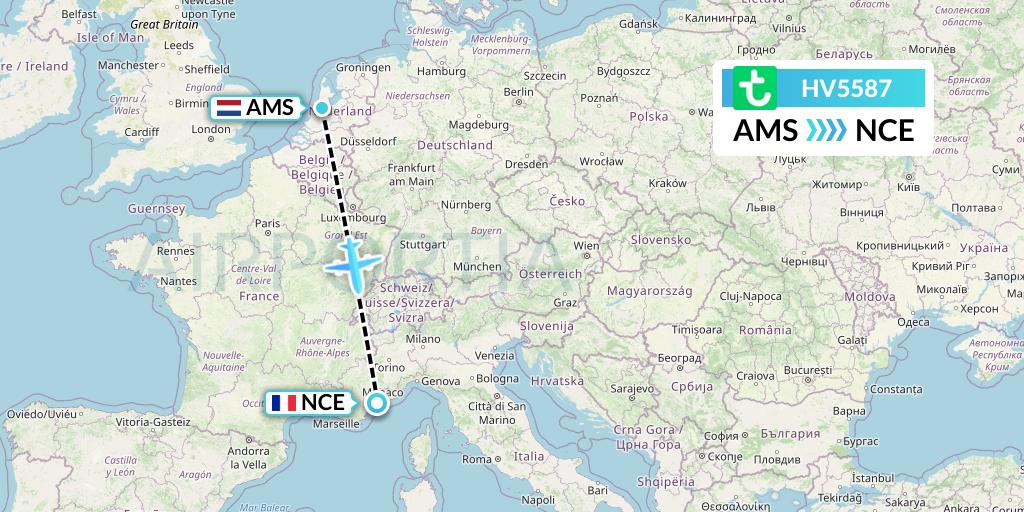 HV5587 Transavia Flight Map: Amsterdam to Nice