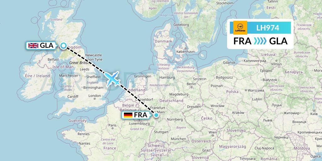 LH974 Lufthansa Flight Map: Frankfurt to Glasgow