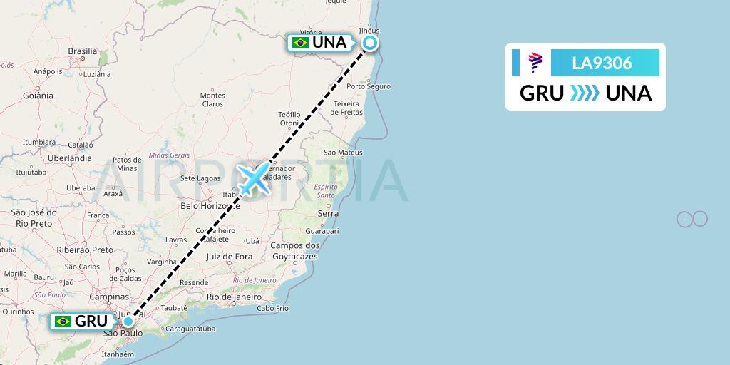 LA9306 LAN Airlines Flight Map: Sao Paulo to Una