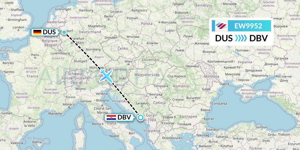 EW9952 Eurowings Flight Map: Dusseldorf to Dubrovnik