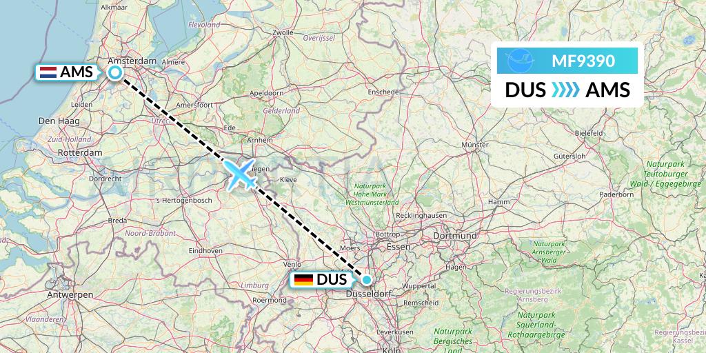 MF9390 Xiamen Airlines Flight Map: Dusseldorf to Amsterdam