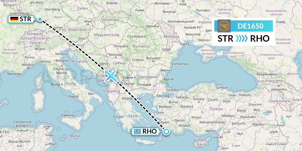DE1650 Condor Flight Map: Stuttgart to Rhodes