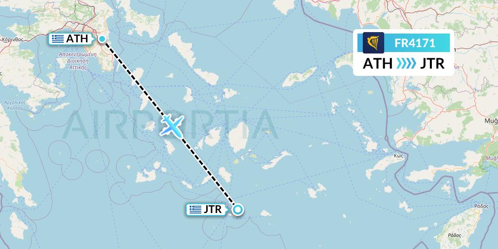 FR4171 Ryanair Flight Map: Athens to Santorini