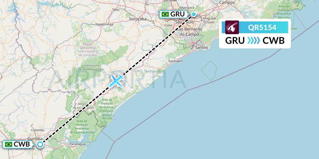 QR5154 Qatar Airways Flight Map: Sao Paulo to Curitiba