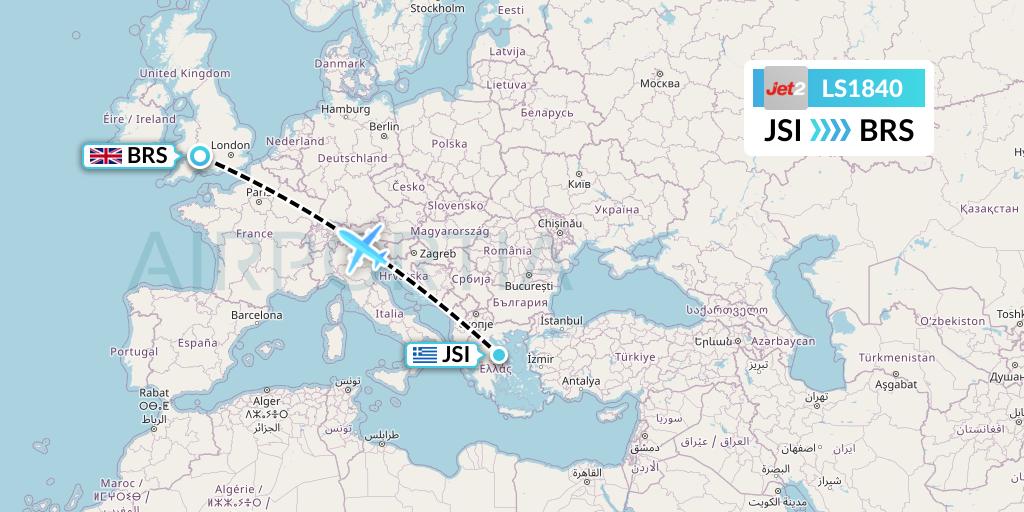 LS1840 Jet2 Flight Map: Skiathos to Bristol