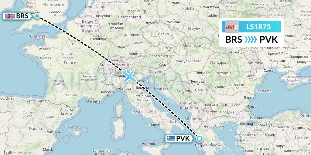 LS1873 Jet2 Flight Map: Bristol to Preveza
