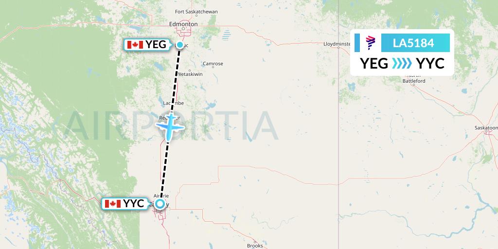 LA5184 LAN Airlines Flight Map: Edmonton to Calgary