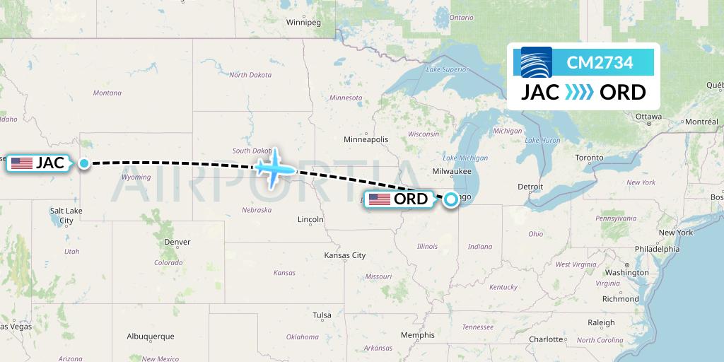 CM2734 Copa Airlines Flight Map: Jackson to Chicago