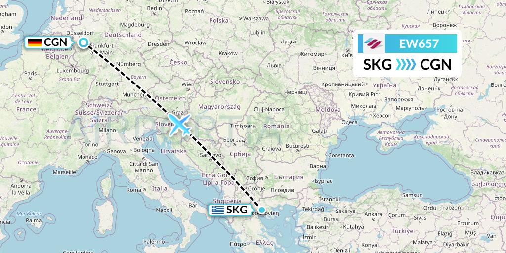 EW657 Eurowings Flight Map: Thessaloniki to Cologne