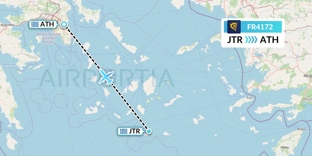 FR4172 Ryanair Flight Map: Santorini to Athens