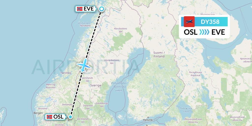 DY358 Norwegian Flight Map: Oslo to Harstad