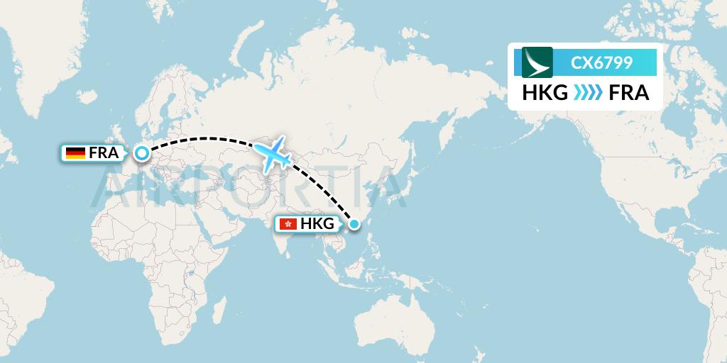 CX6799 Cathay Pacific Flight Map: Hong Kong to Frankfurt