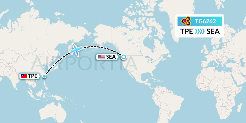 TG6262 Thai Airways Flight Map: Taipei to Seattle
