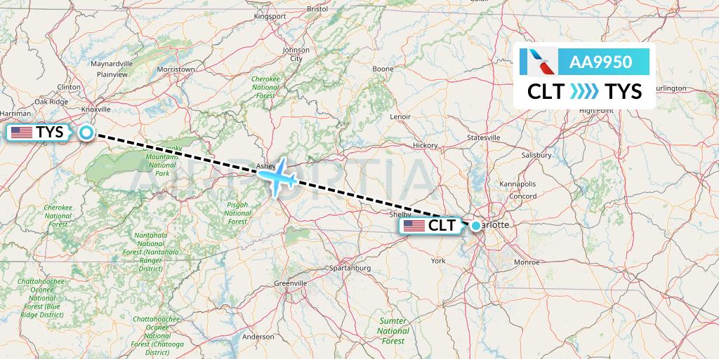 AA9950 American Airlines Flight Map: Charlotte to Knoxville