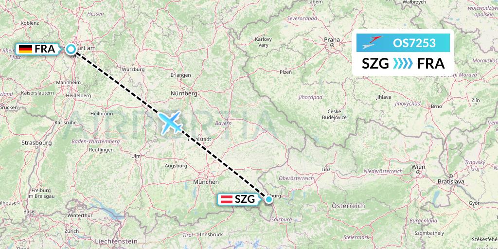 OS7253 Austrian Airlines Flight Map: Salzburg to Frankfurt