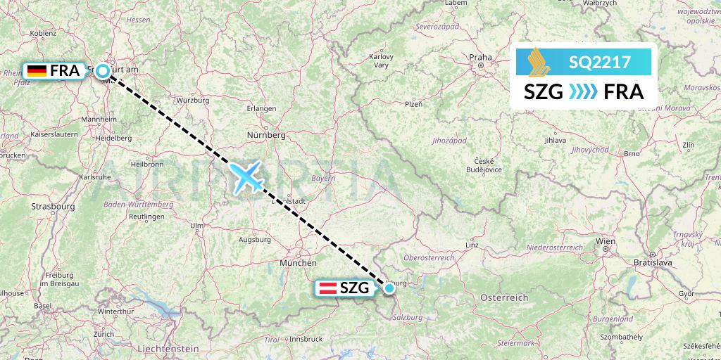 SQ2217 Singapore Airlines Flight Map: Salzburg to Frankfurt