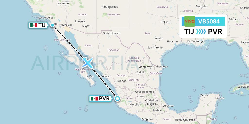 VB5084 VivaAerobus Flight Map: Tijuana to Puerto Vallarta
