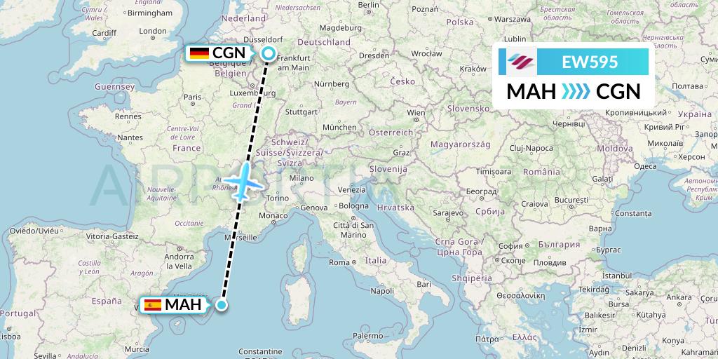 EW595 Eurowings Flight Map: Mahon to Cologne