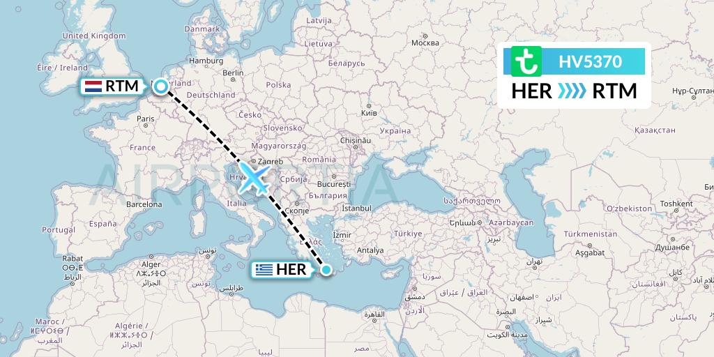 HV5370 Transavia Flight Map: Heraklion to Rotterdam
